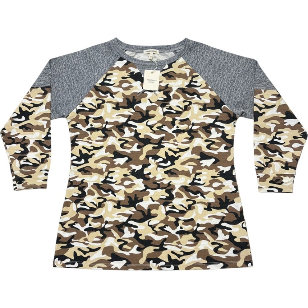 ANDTHEWHY Los Angeles Camo Raglan Long Sleeve Top Brown Grey ATW10677 Large